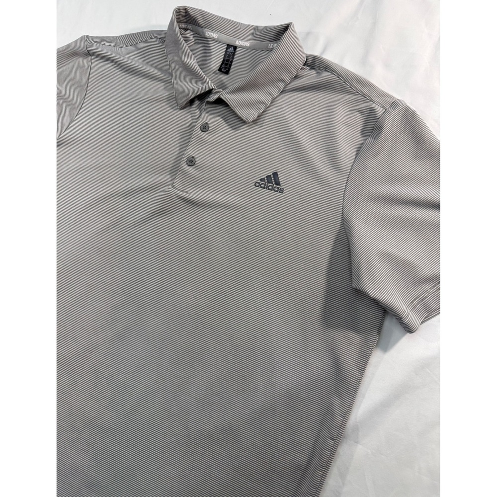 Adidas Golf Mens XL Polo Shirt Grey White Micro Stripe Performance ADVR0875